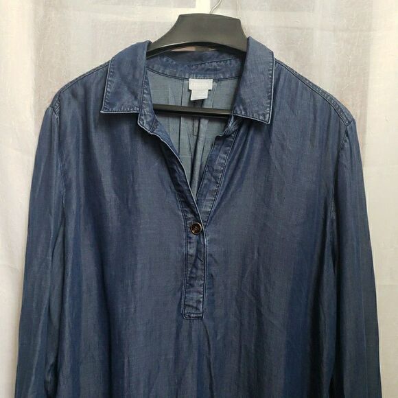 Chico's Medium Wash Long Sleeve Collared V-Neck Denim Blouse Size 3 US XL 16/18 - Picture 2 of 8